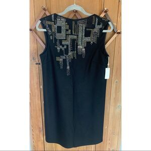 Elijah black gold beaded sleeveless wool shift dress NWT